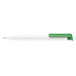 Ручка шариковая Super Hit Basic Polished пластик, корпус белый, клип зеленый 347 под Нанесение логотипа