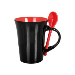 Чашка керамічна з ложкою Optima Promo DORIS 300мл, чорно-червона под Нанесение логотипа