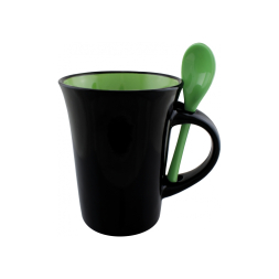 Чашка керамічна з ложкою Optima Promo DORIS 300мл, чорнозелена под Нанесение логотипа