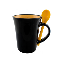 Чашка керамічна з ложкою Optima Promo DORIS 300мл, чорно-помаранчева под Нанесение логотипа