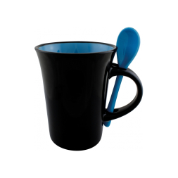 Чашка керамічна з ложкою Optima Promo DORIS 300мл, чорно-блакитна под Нанесение логотипа
