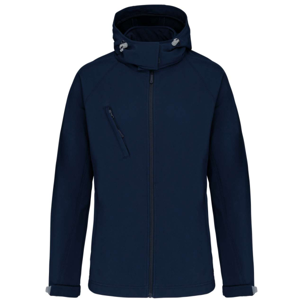 KA414 LADIES` DETACHABLE HOODED SOFTSHELL JACKET, Navy под Нанесение логотипа