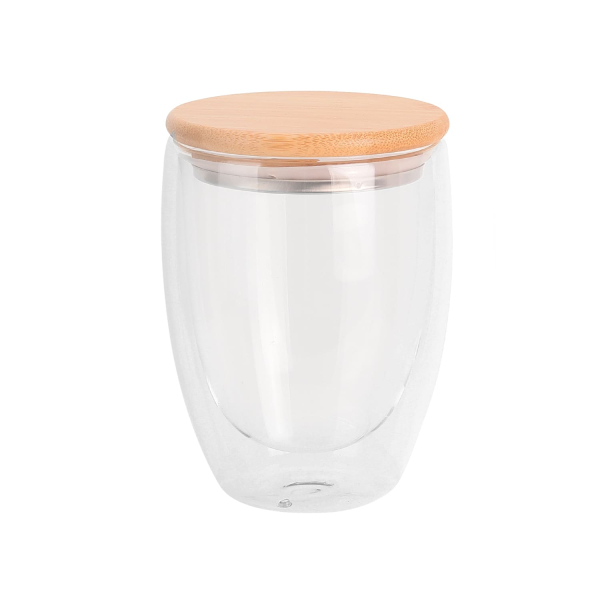 Стакан з подвійними стінками та бамбуковою кришкою Gino, TM Discover под Нанесение логотипа