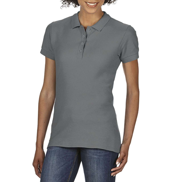 SOFTSTYLE® LADIES` DOUBLE PIQUE POLO, Charcoal под Нанесение логотипа