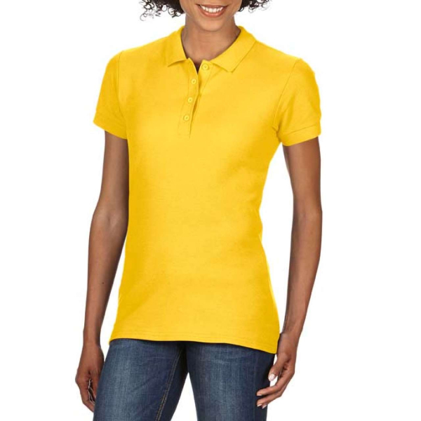 SOFTSTYLE® LADIES` DOUBLE PIQUE POLO, Daisy под Нанесение логотипа