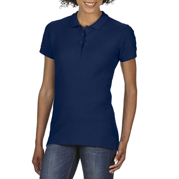 SOFTSTYLE® LADIES` DOUBLE PIQUE POLO, Navy под Нанесение логотипа