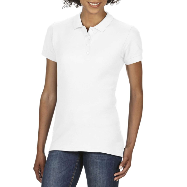 SOFTSTYLE® LADIES` DOUBLE PIQUE POLO, White под Нанесение логотипа