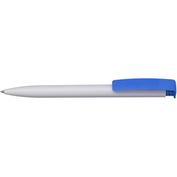 Ручка кулькова ECONOMIX PROMO MIAMI. Корпус біло-синій, пише синім под Нанесение логотипа