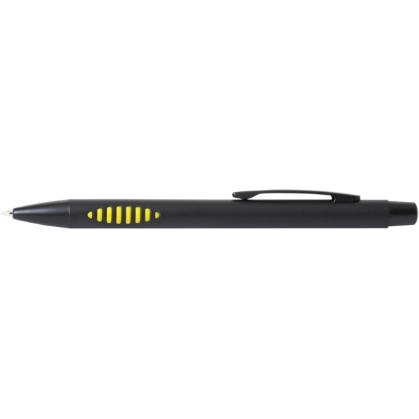 Ручка кулькова металева ECONOMIX ISLAND. Корпус чорно-жовтий, пише синім под Нанесение логотипа