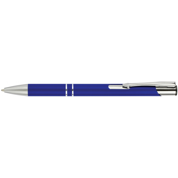 Ручка кулькова металева ECONOMIX HIT. Корпус темно-синій, пише синім под Нанесение логотипа