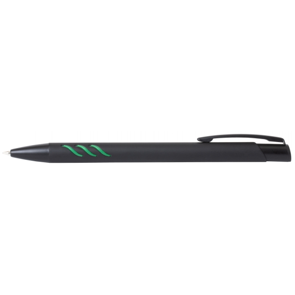 Ручка кулькова металева ECONOMIX WAWE. Корпус чорно-зелений, пише синім под Нанесение логотипа